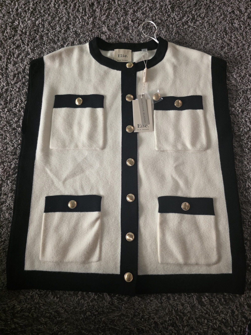 Elie Tahari Black & Cream Button-Front Cardigan